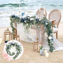 6/8ft Eucalyptus Garland with Flowers Wedding Handcrafted Wedding Sweetheart Table Centerpieces Table Decor Arch Backdrop Decor