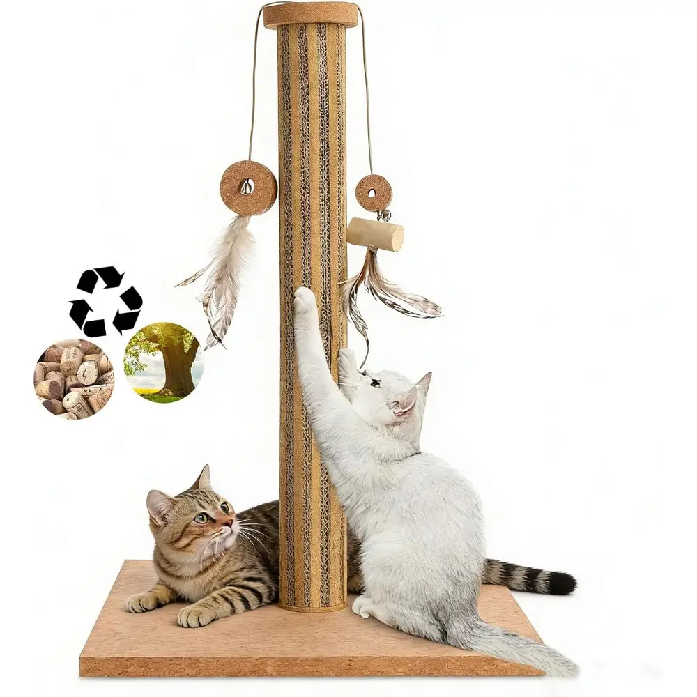 

Когтеточка для кошек Cork-Cater с кожаной игрушкой, кошачье дерево, игрушки для домашних кошек, устойчивое основание, экологичная, шумопоглощающая