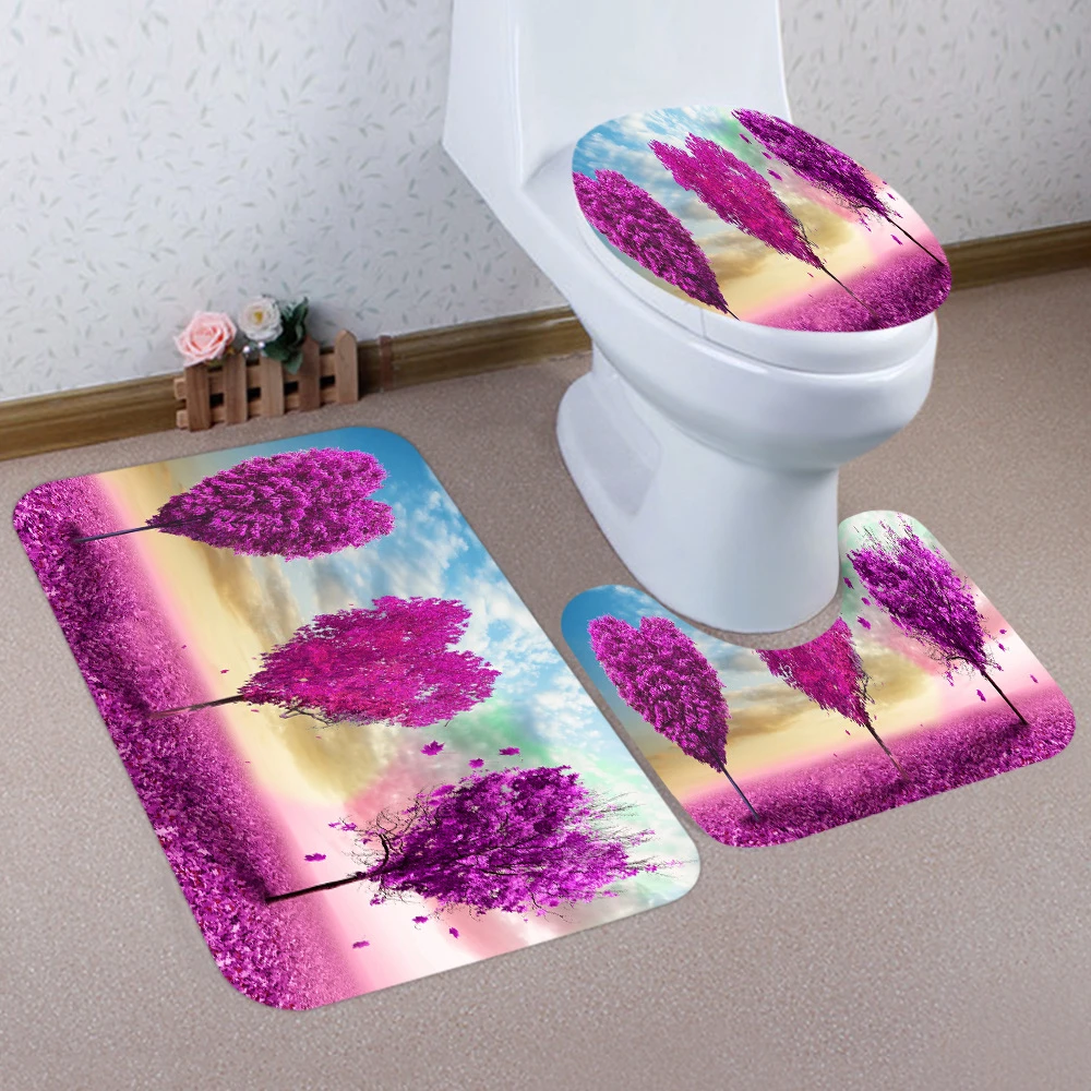 

Floral Plant Bathroom set Red Floral Carpet Toilet Mat Foot Mat Bathroom Decor Super Soft Absorb water