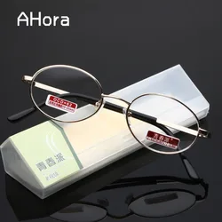 Ahora Retro Metal Oval Frame Reading Glasses For Women Resin Lens Portable Eyewear Lady Vintage Presbyopic Eyeglasses +1.0 to +4