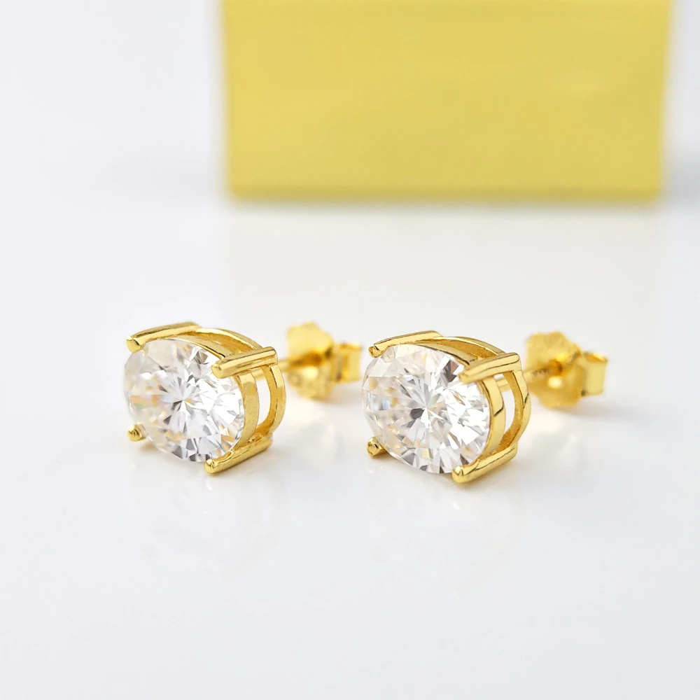 1pair 0.5/1/2Carat S925 Silver Oval Moissanite Stud Earrings, Featuring A Four-prong Design, Stylish and Cool.
