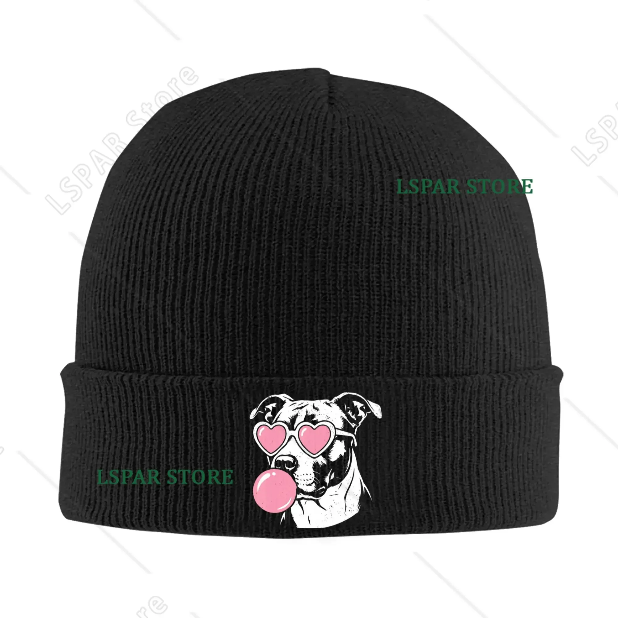 American Staffordshire Terrier Dog Bubble Gum Pink Glasses Knitted Hat Funny Caps Unisex Beanie Hats Spring  Thermal Bonnet Hats