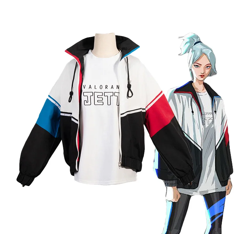 Traje de Cosplay del juego Valorant Jett, chaqueta blanca, abrigo, camiseta, traje de Carnaval de Halloween