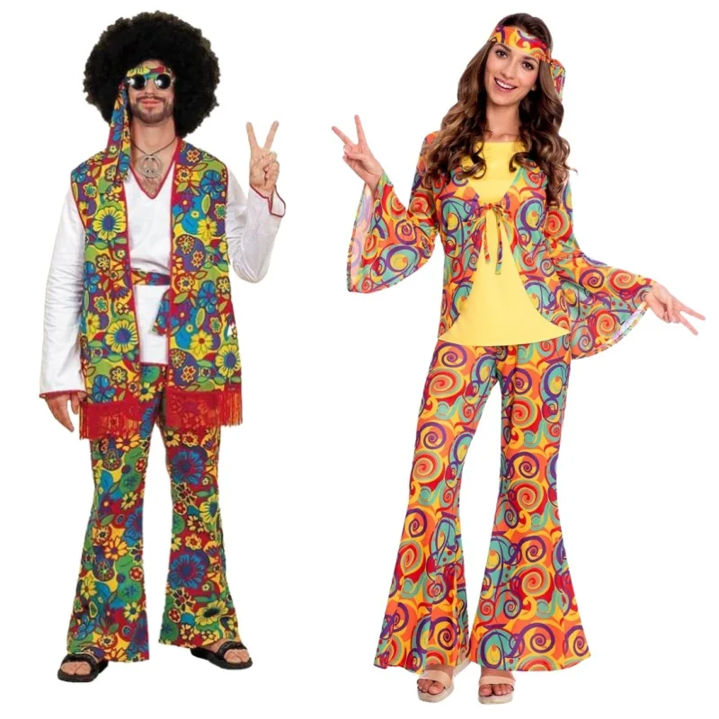 Loween Costume hommes femmes rétro années 70 Hippie Par Performance scène porter discothèque Bar événement tenue danse ethnique Costume