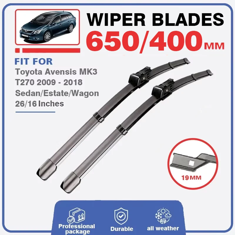 Wiper Blades For Toyota Avensis T27 MK3 2009 - 2018 Front Rear Wiper Car Windshield Windows Cutter Windscreen Brushes Hatchback