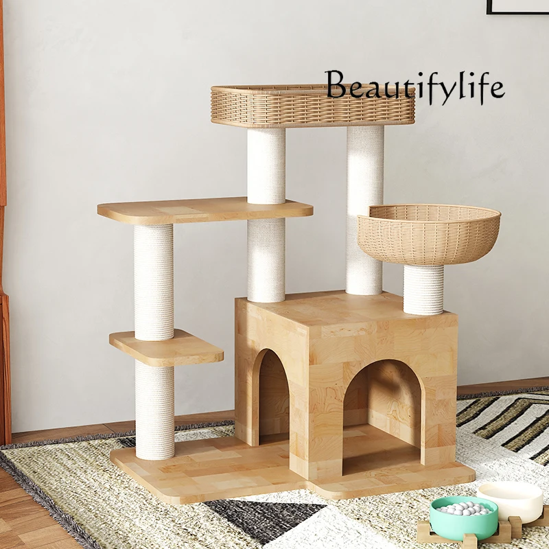 Small apartment solid wood cat climbing frame cat nest tree integrated grinding claws does not occupy the cat indoor household c