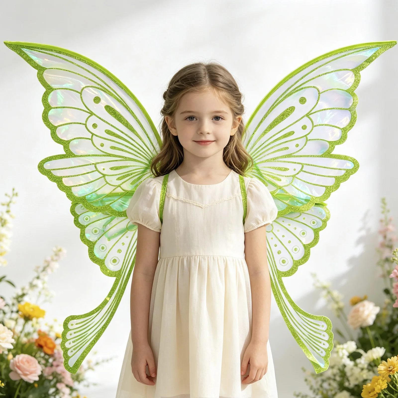 Kids Girls Sparkly Fairy Butterfly Wings Glitter Tulle Costume Accessories 2 Piece for Halloween Cosplay Masquerade Party