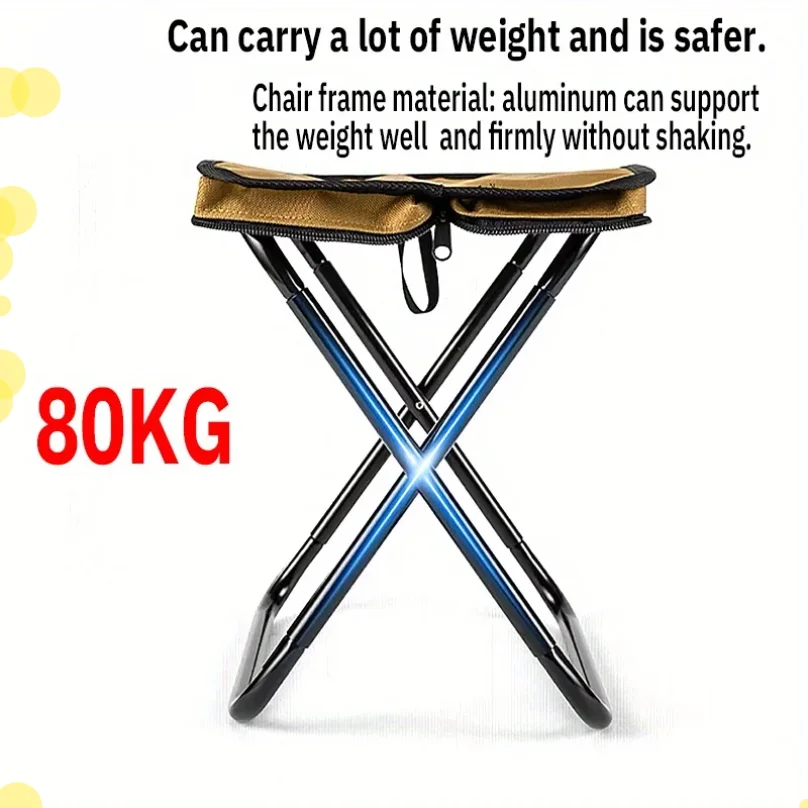 Portable Folding Camping Chair - Compact Folding Design, 80kg Load Capacity, Suitable for Outdoors, Fishing