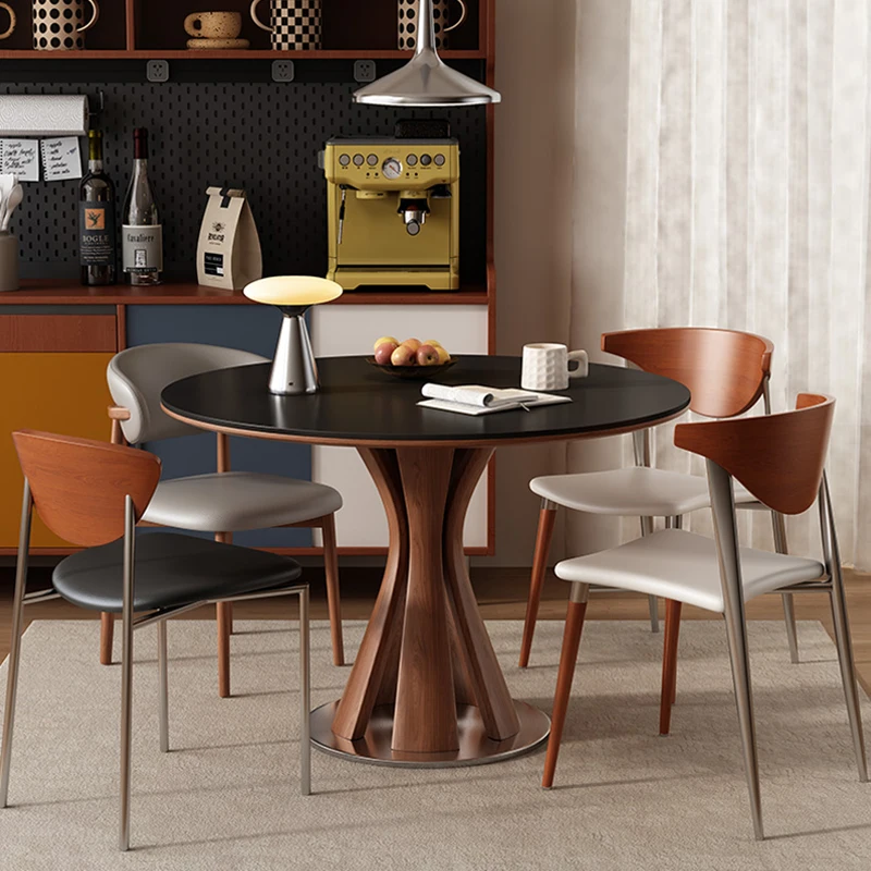 Mid Century Round Dining Table Small Chairs Wood Designer Dining Table Children Poker Mesas De Comedor Living Room Furniture view 2