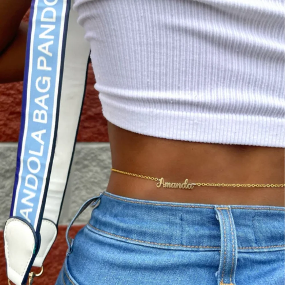 LeeChee Name Belly Chain Personalized Name Cable Waist Chain Bikini Jewelry Bridal Bridesmaid Beach Wedding Gift