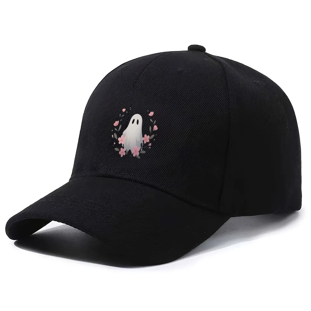

Floral Ghost Baseball Cap Cute Spooky Adjustable Casual Print Hat for Unisex Adults