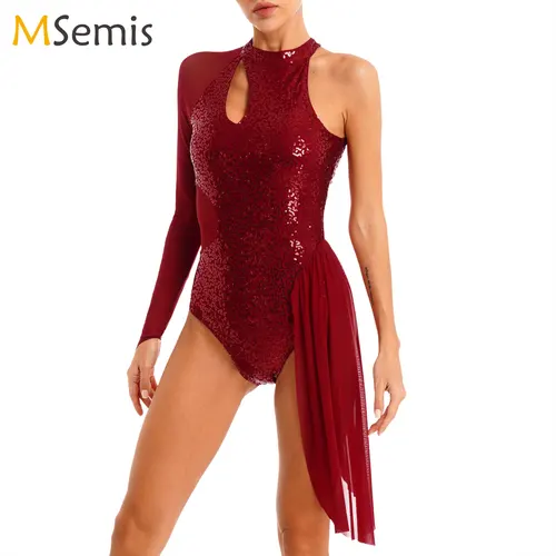 Leotardo de Ballet para niña, vestido de baile para mujer, Body de gimnasia con lentejuelas, ropa de bailarina de baile contemporáneo, vestido de actuación