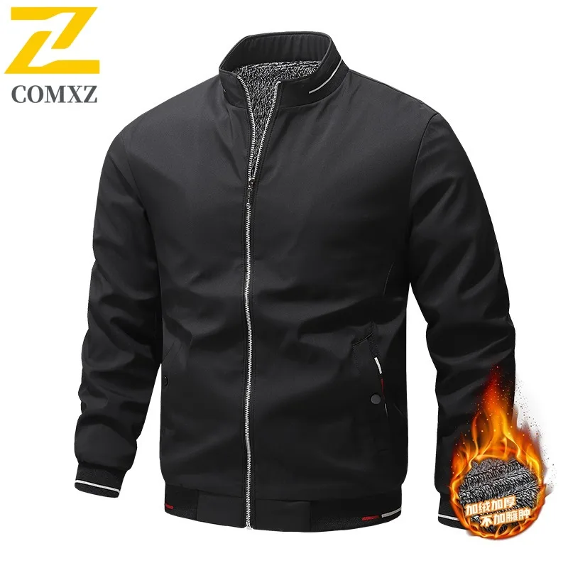 

COMXZ 2025 Мужская куртка с воротником-стойкой на флисовой подкладке, осень-зима, деловое повседневное легкое пальто большого размера высокого качества