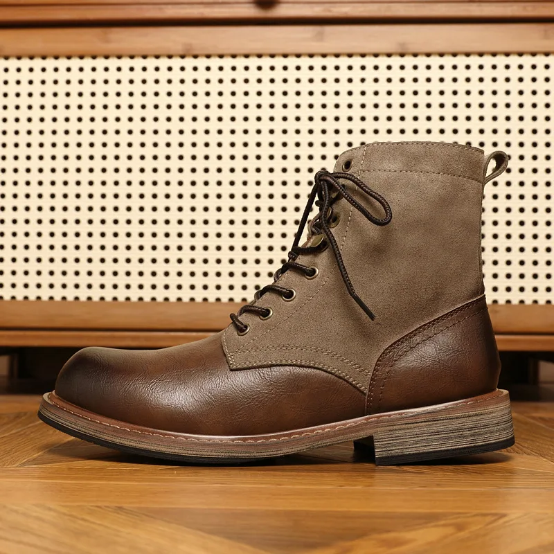 Men's leather boots, fashionable workwear, short boots, high top boots, daily commuting outdoor boots