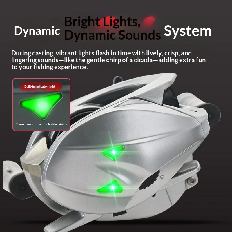Kemolong Baitcasting Fishing Reel Carbon Ultra Light Anti Line Tangling Led Indicator Sound System For Freshwater Saltwater