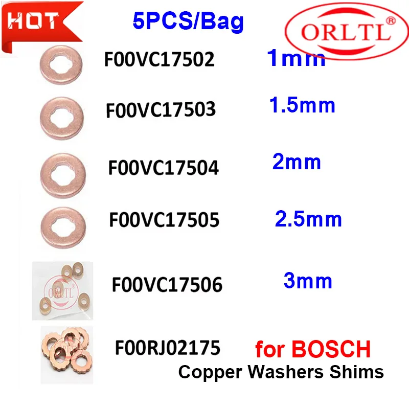 F00RJ02175 F00VC17502 F00VC17503 F00VC17504 F00VC17505 F00VC17506 Copper Washers Shims 5 pieces /lot for B0SCH injector