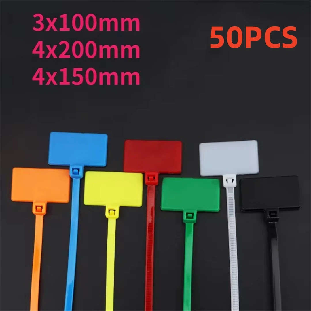 

50PCS Nylon Cable Tie Plastic Loop Ties Markers Tag Cable Self-locking Zip Ties Office Loop Ties Wire Wraps Fixing Straps