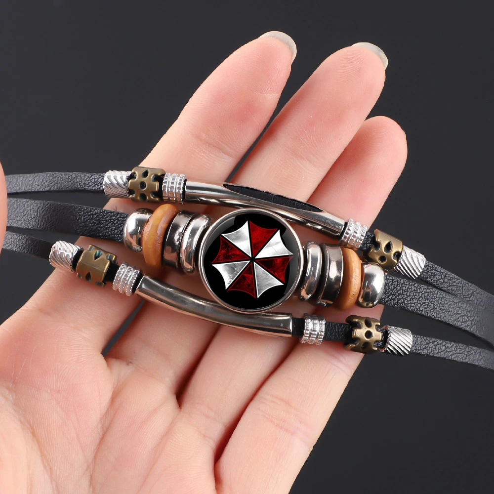 لعبة المظلة المقيمة خمر سوار للرجال النساء الأسود مضفر متعدد الطبقات أساور جلدية فاسق هدية عيد ميلاد سوار #5