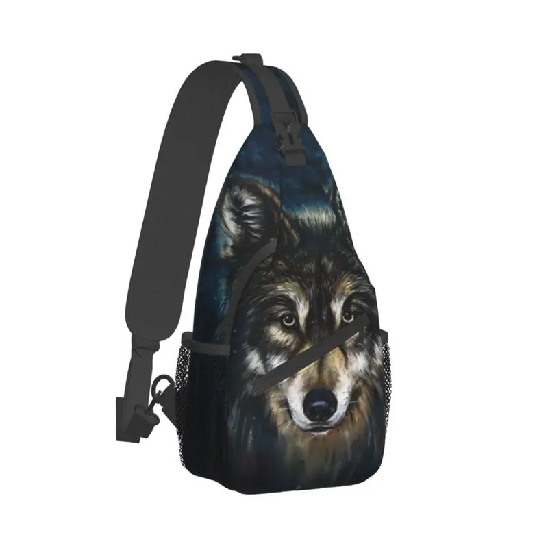 Cool Wolf Face Sling Chest Bag Personalizado Animal Crossbody Ombro Mochila para Homens Viagem Caminhadas Daypack