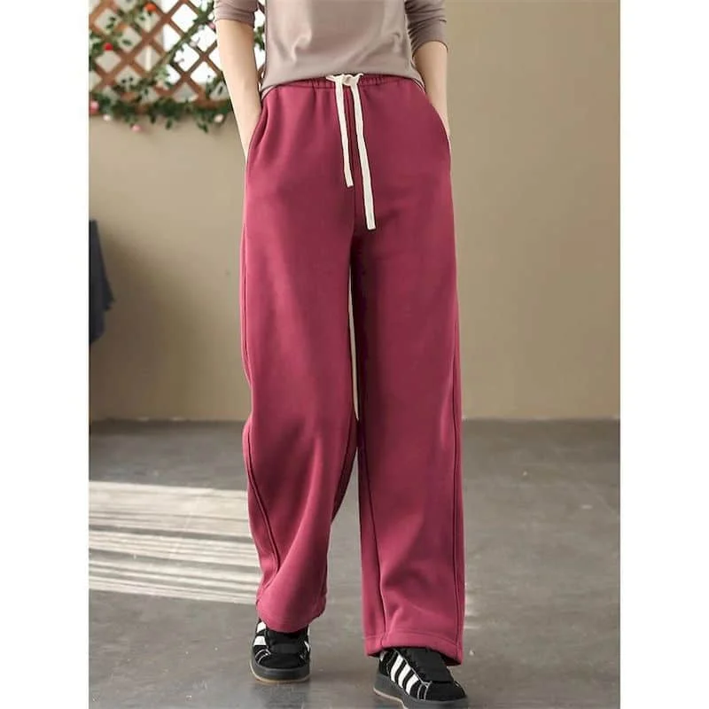 Wide Leg Pants Women Solid Plush Sporty Sweatpants Women Casual Vintage Elastic Waist Streetwear Women Clothing Lantern Pants