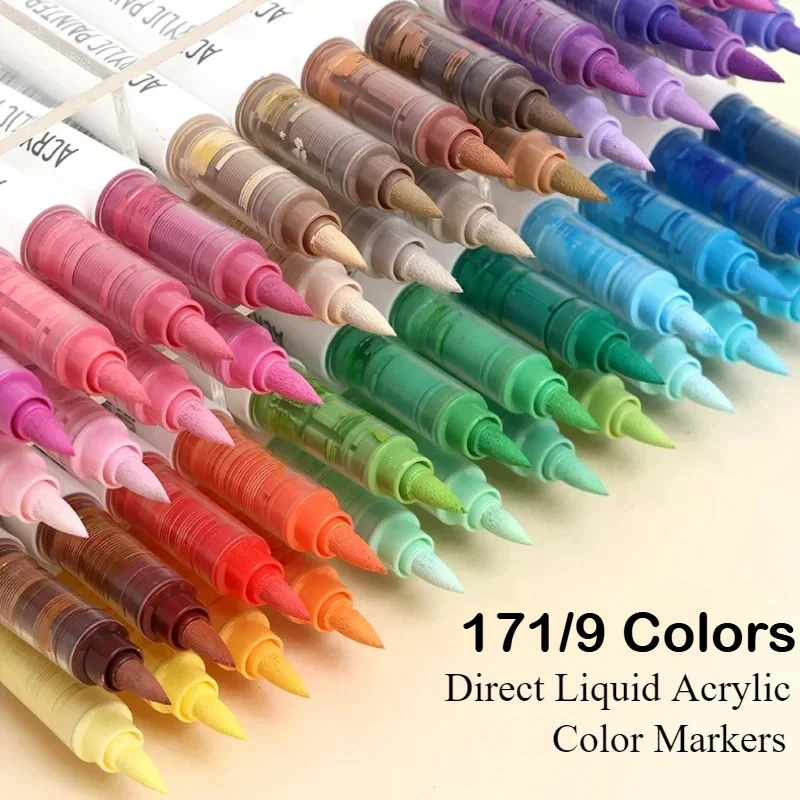 

Direct Liquid Acrylic Paint Pens Brush 171/9 Colors Marker Pen for Rock Painting Stone Ceramic Glass DIY Art Supplies Stationery