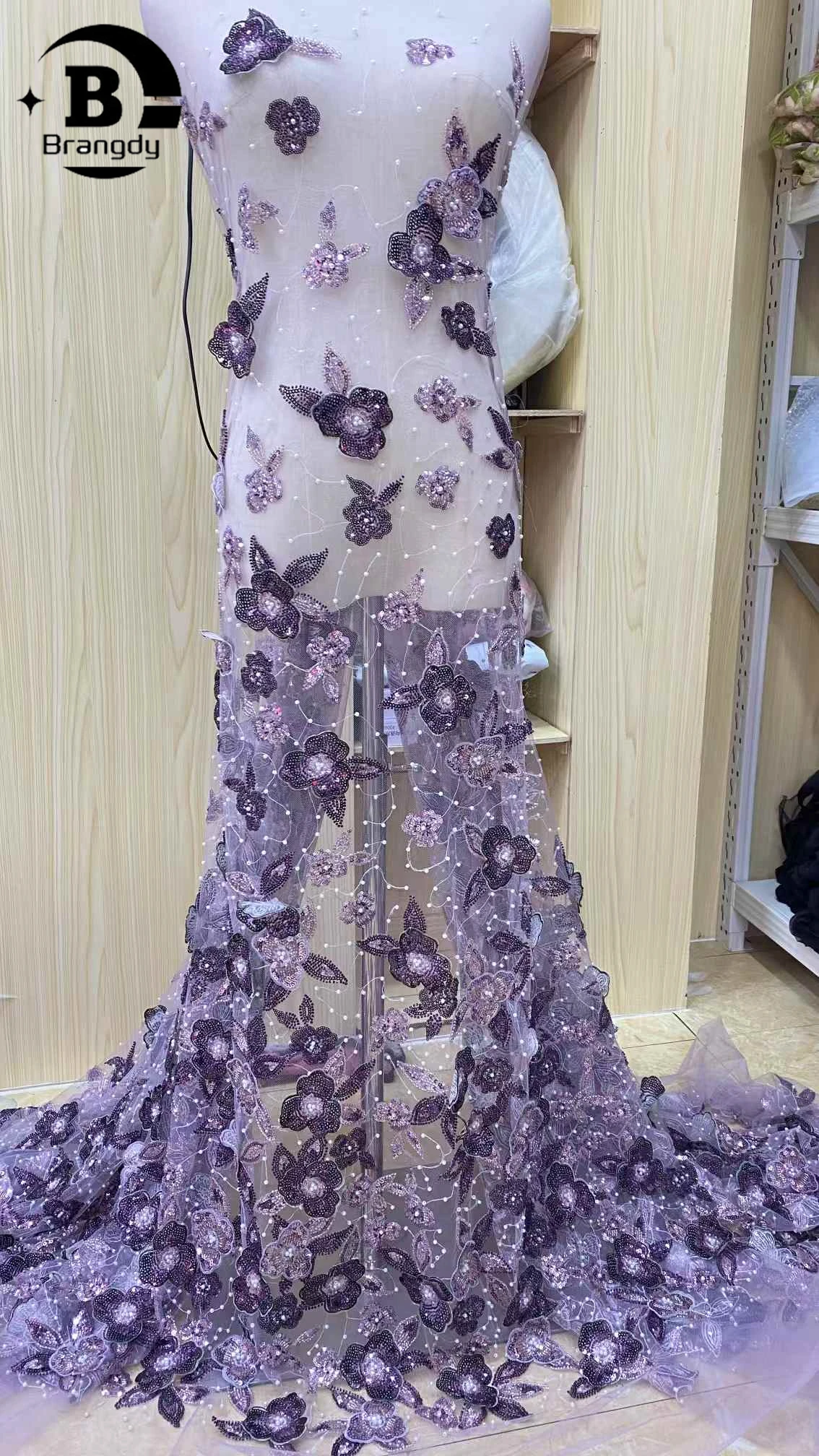 Lo último en tela de encaje con cuentas y bordado Floral africano 3D, vestido de boda de fiesta de encaje de tul con lentejuelas nigerianas francesas de alta calidad 2025