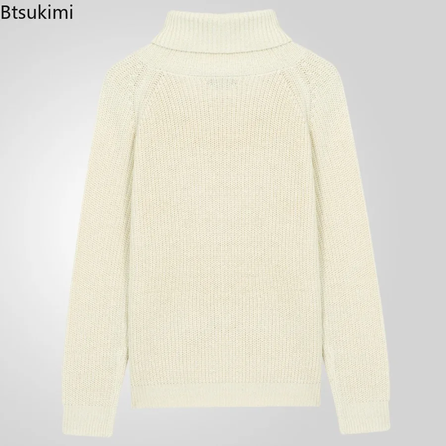 Autumn Winter Basic Warm Sweaters for Men Solid Turtleneck Long Sleeve Knitted Sweaters Men's Fashion Simple All-match Pullovers