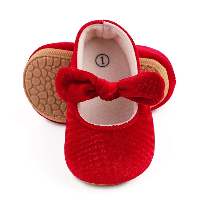 Scarpe da bambino Classic Infant Dress Shoe Bow-knot Toddler First Walkers Velvet Infant Soft Sole Shoes neonate Toddler Prewalker