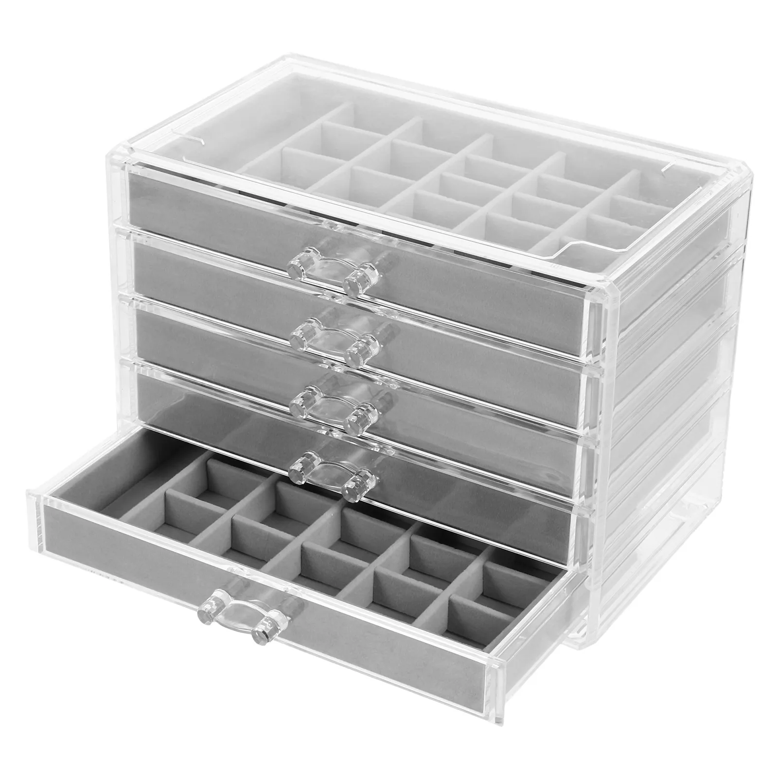 

5 Drawer Acrylic Jewelry Organizer Box Grey Multifunctional Storage Desktop Earring Holder Drawer Rock Collection Case