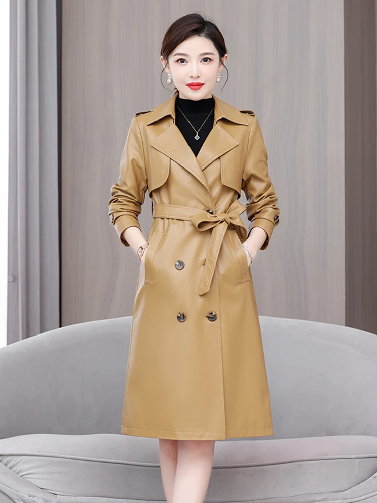 Haining Echt Leren Jaet Dames Halflange 2025 Lente Herfst Nieuwe Sle High-End Leren Windjack Met Riem Slim-fit S...