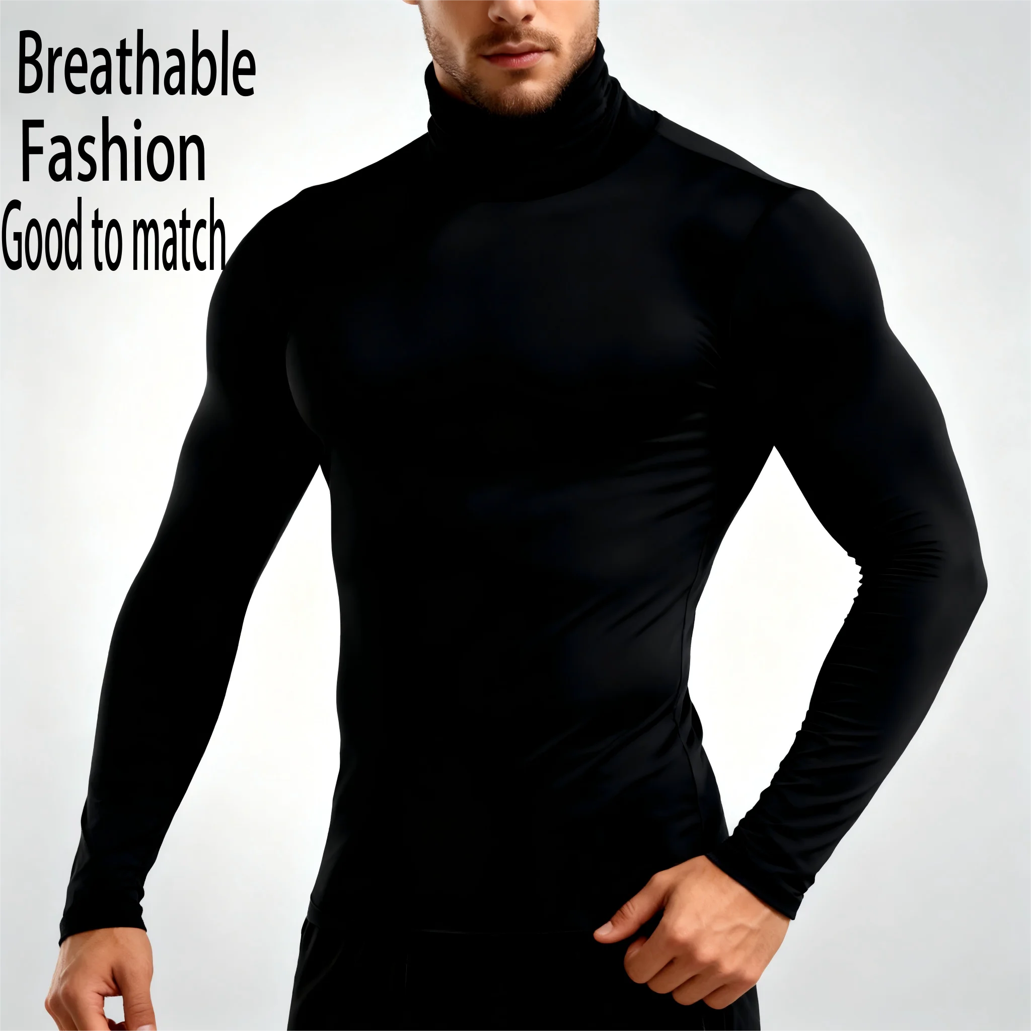 Thermal Underwear Tops Men Winter Clothes Thermal Shirt Autumn Men's Winter Tights High Neck Thin Slim Fit Long Sleeve T-shirt