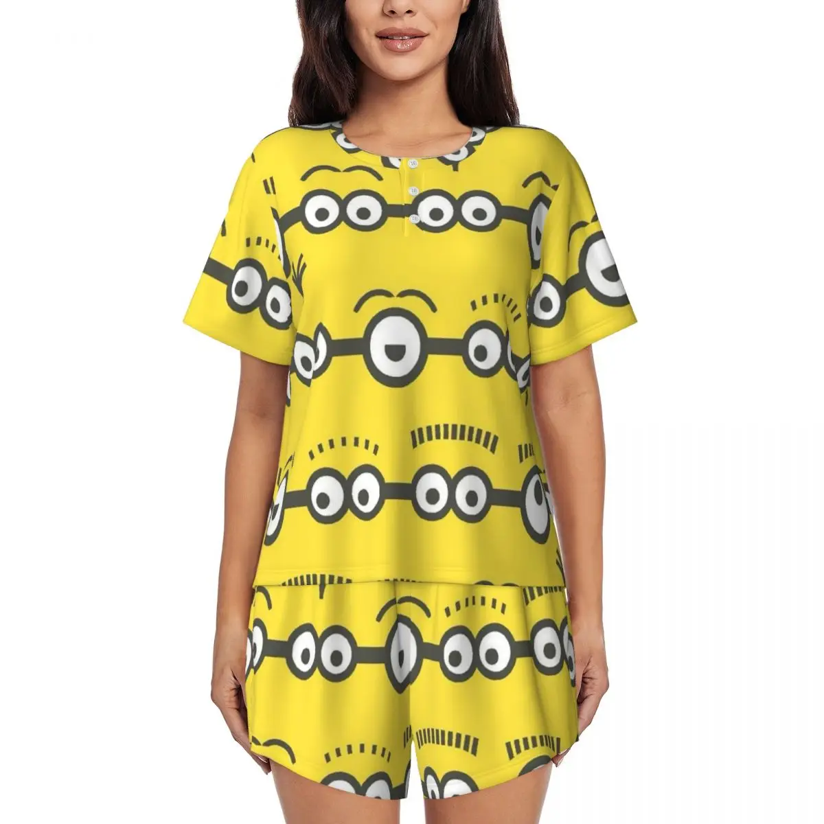 

Custom Print Women Cartoon Animation Minions Pajamas Set Short Sleeve 2 Piece Sleepwear Pj Lounge Sets
