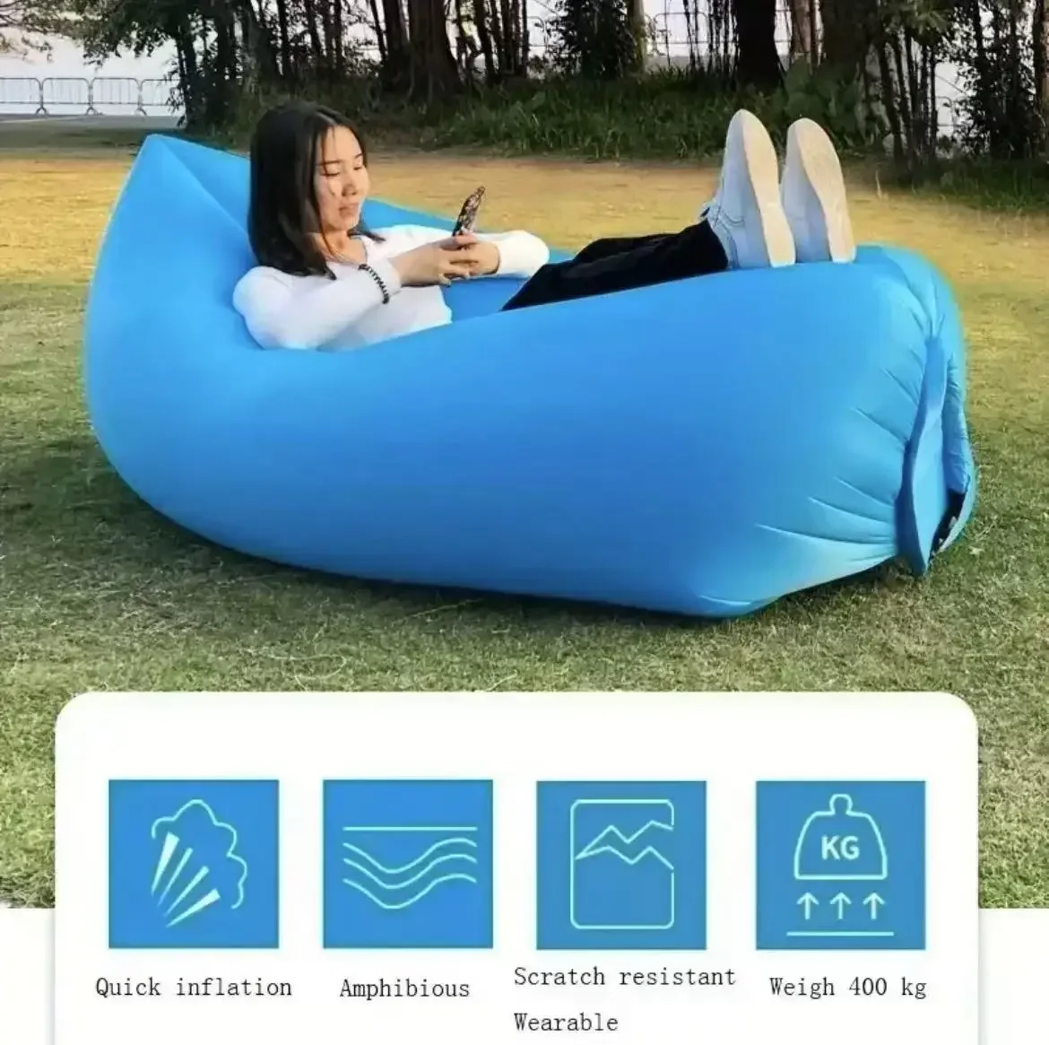 Inflatable Sofa Portable Camping Bed Air Mattress Beach Mat Blow Up Lounge Light Weight Outdoor Family Party Picnic Equipment