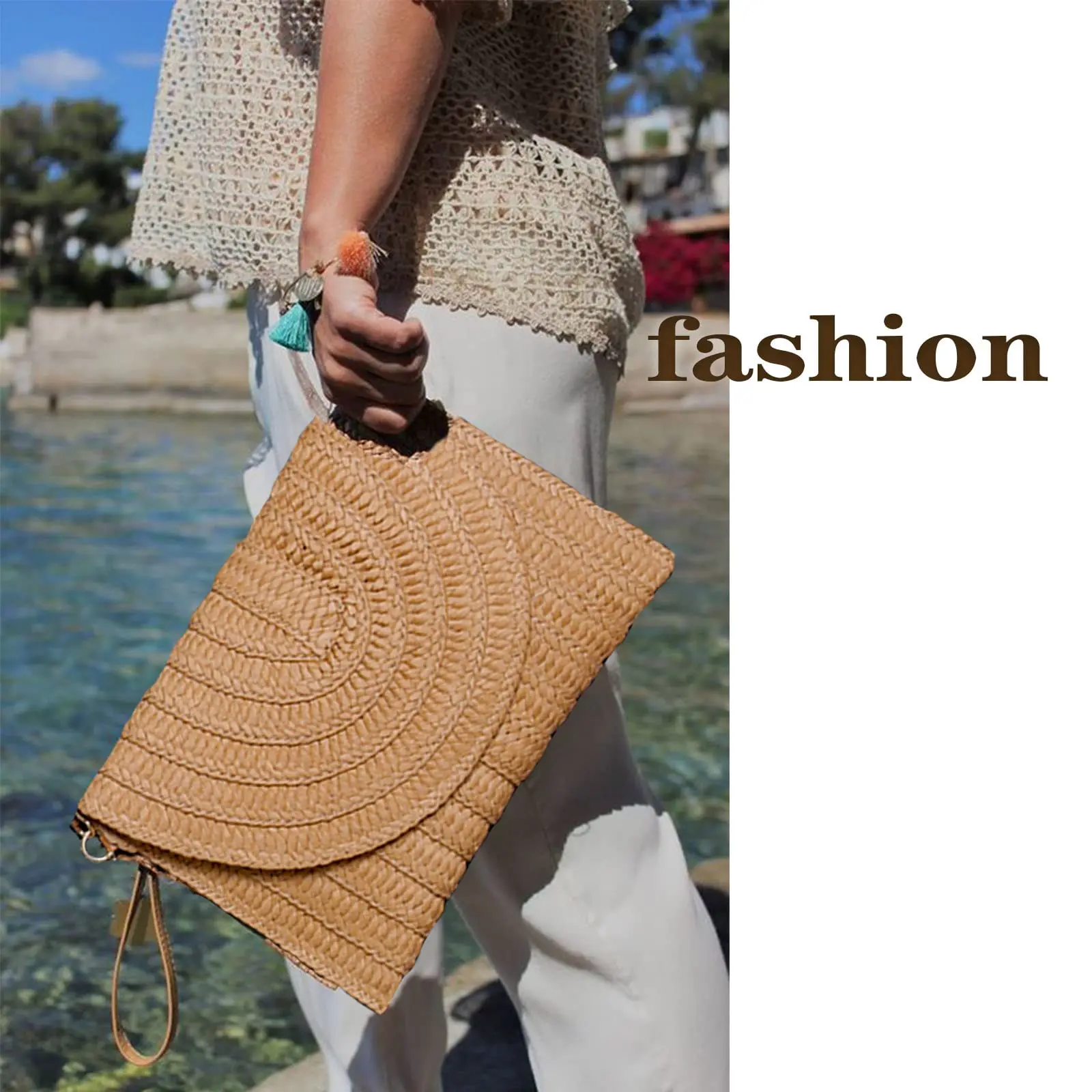 

Straw Clutch Purse for Women Woven Rattan Envelope Bag Crossbody Wallet Handbags Shoulder Tote Bags for Summer As Girl Gift