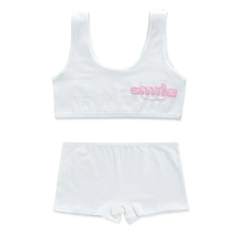 Girls Training Bras Panties Kids Cotton Underwears Set Teenage Students Bra Vest And Panties Wireless Children Sports Bra