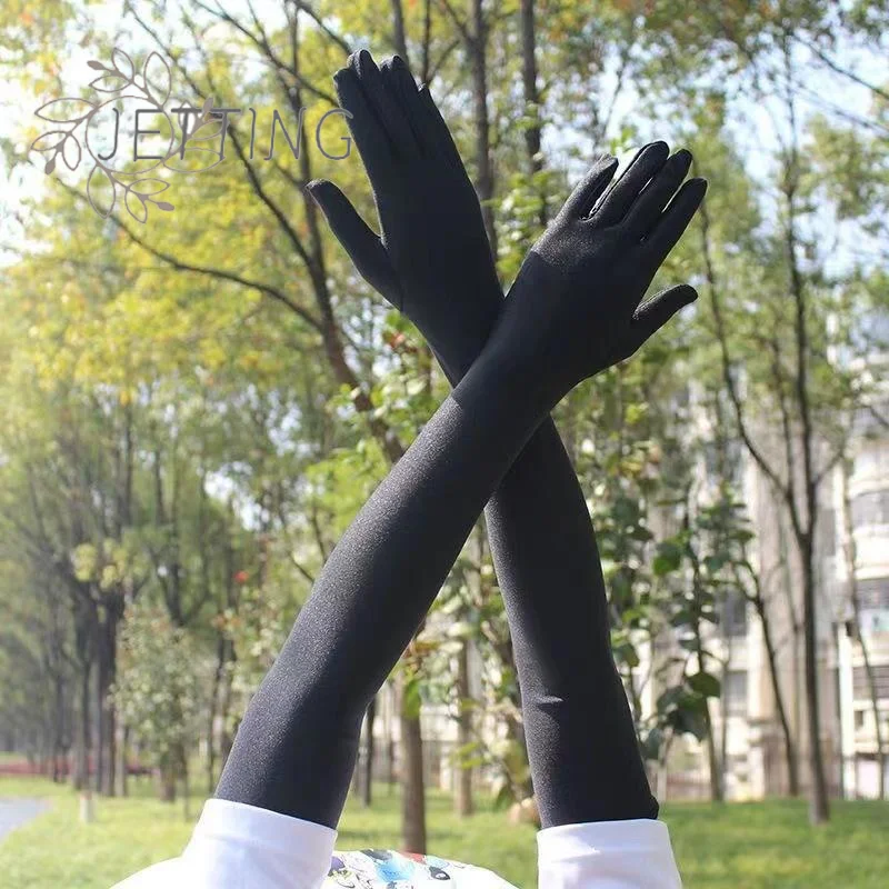 (SMTGDP11)High Elastic Spandex Sun Protection Long Gloves Party Nightclub Wedding Performance Black Gloves