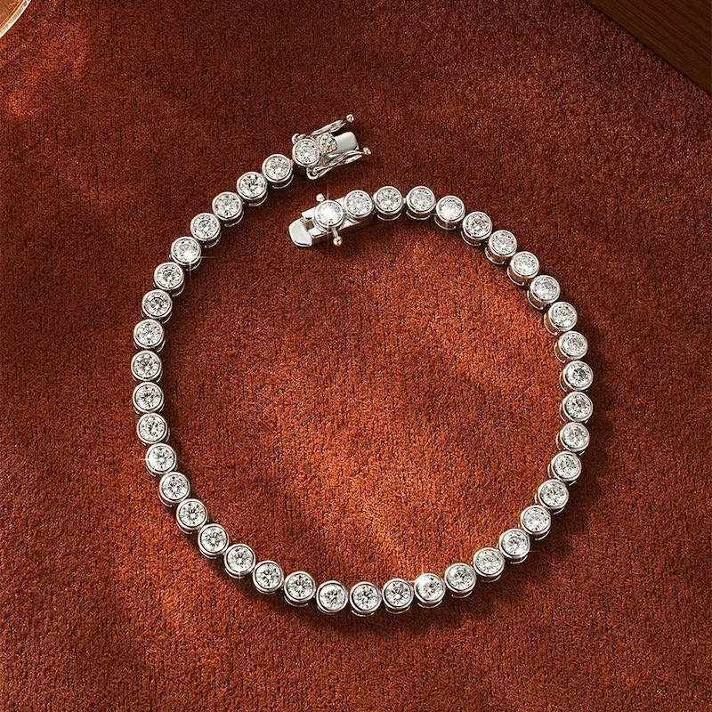 Rrjzz Brillantes 3mm D-Farbe Voll-Moissanit Bubble Bezel Set Damen Armband Labor-Imitationsdiamant Charm Tennis Armband Schmuck – Detail 6