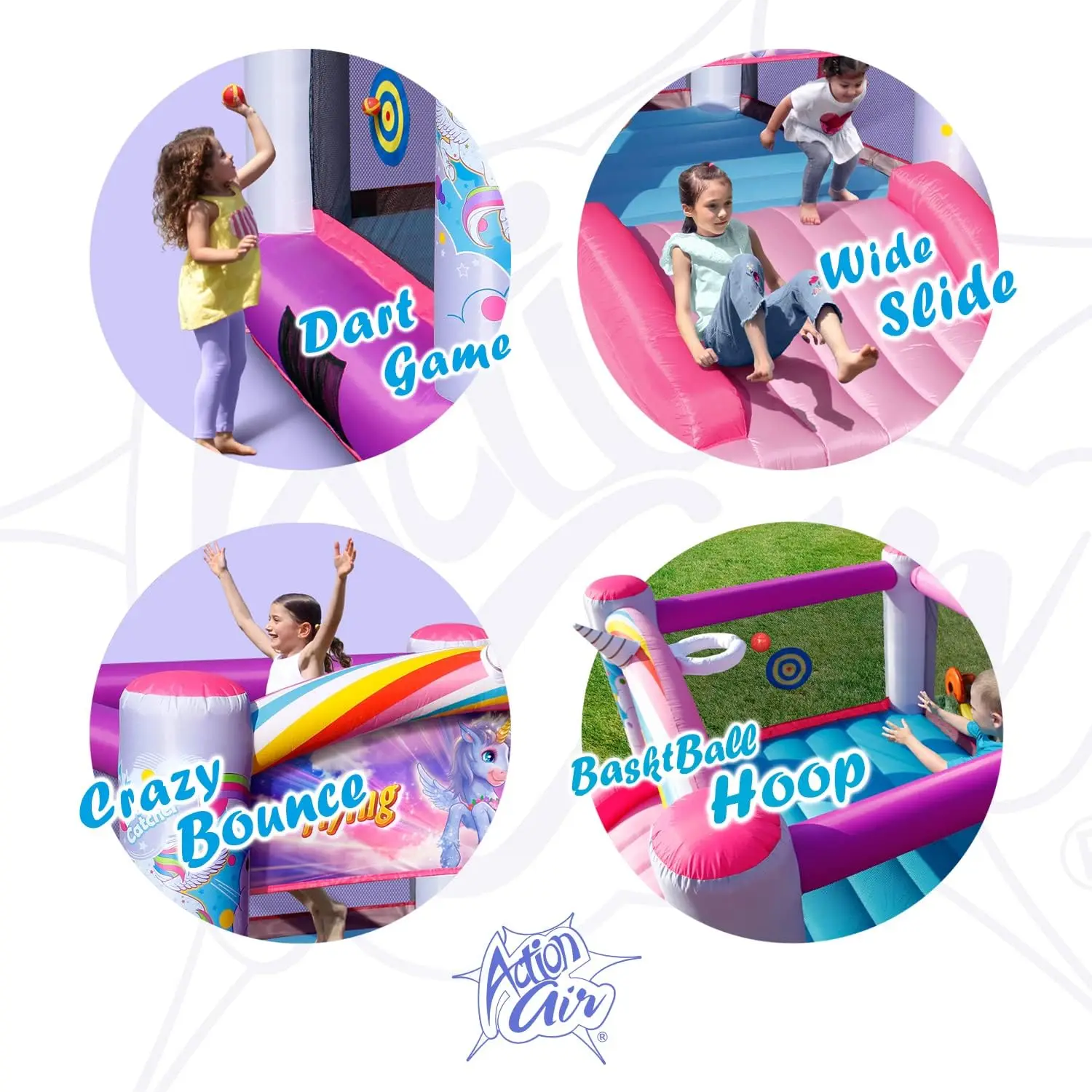 Casa de rebote, Casa de rebote inflable de princesa con soplador, Casa hinchable rosa para niñas, Castillo hinchable con tema de unicornio volador, Dur