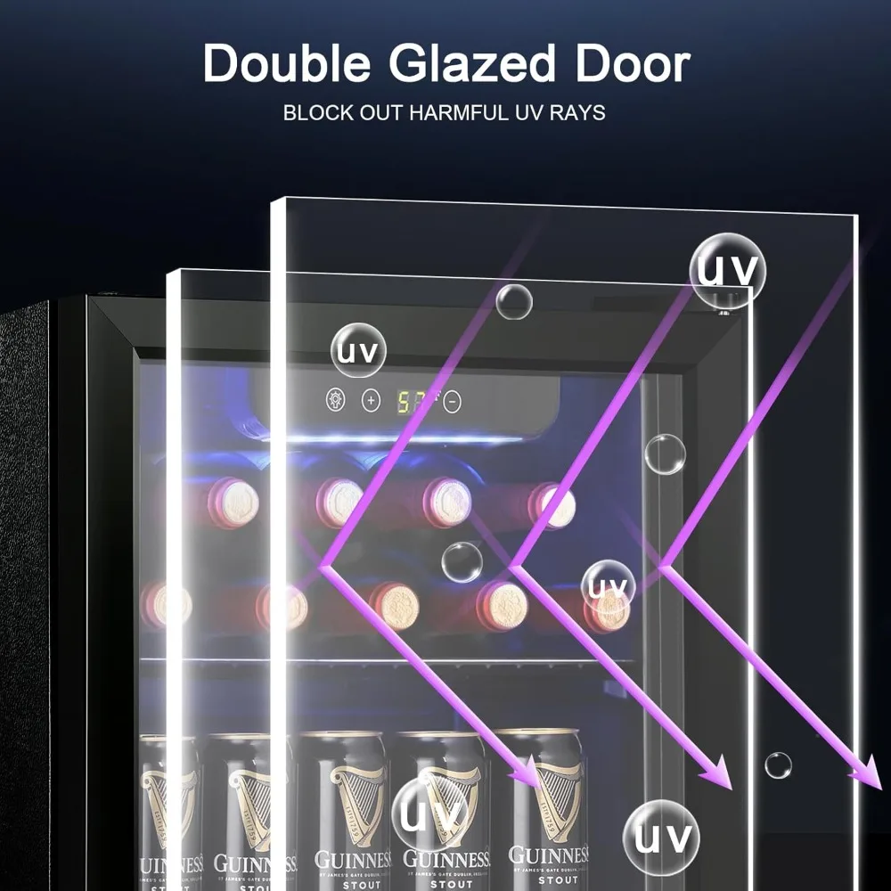 12 Bottle 48 Can Wine Cooler/Cabinet Beverage Refrigerator Mini Fridge Low Noise Clear Glass Door Counter Top