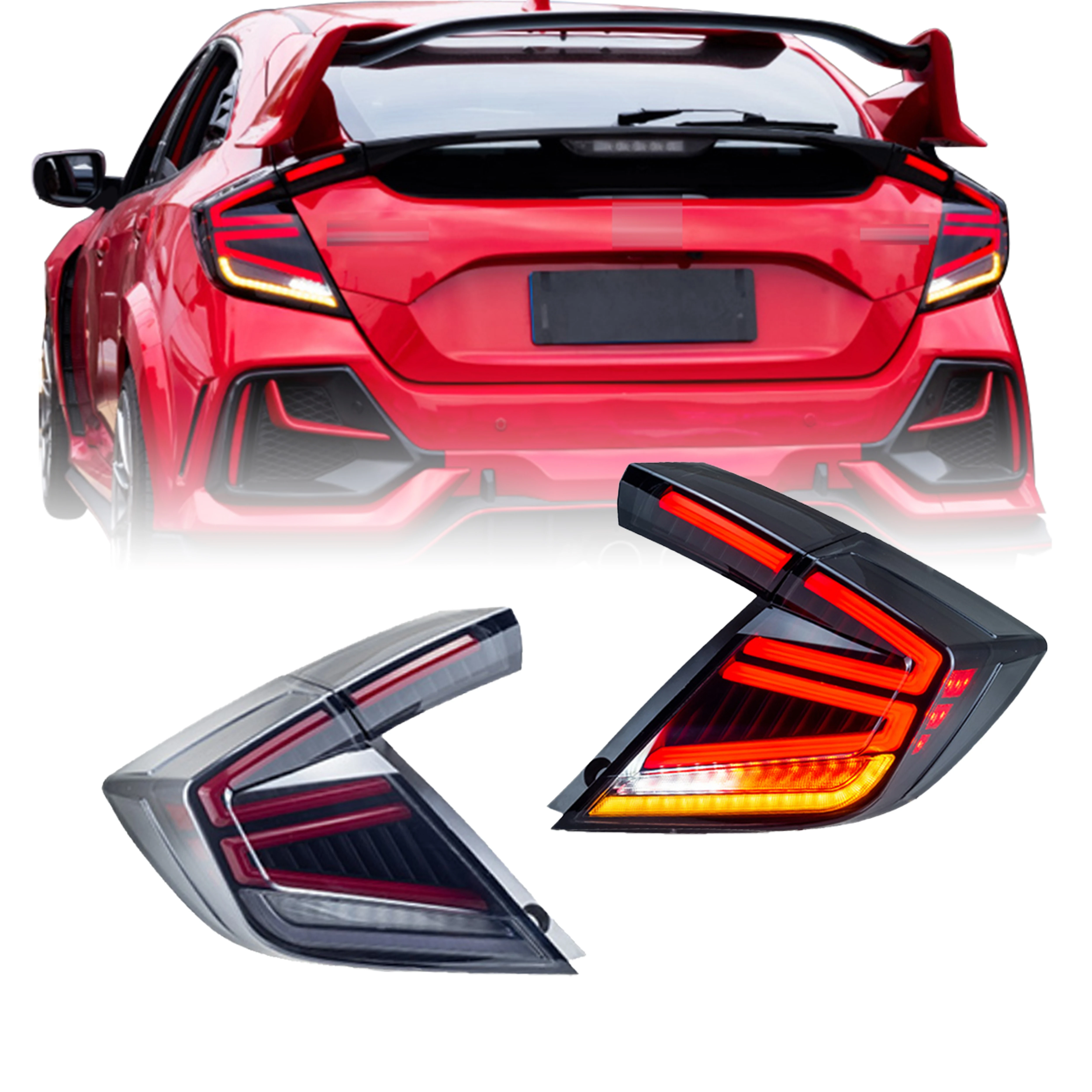 

LED Taillights For Honda Civic 10th Hatchback 2016 - 2020 E-mark Car Modified Rear Tail Lamps Assembly Plug And Play