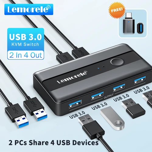 Lemorele USB KVM adaptador de interruptor USB 3,0 conmutador 2 entradas 4 salidas interruptor USB conmutador KVM impresora Sharer para teclado de ordenador