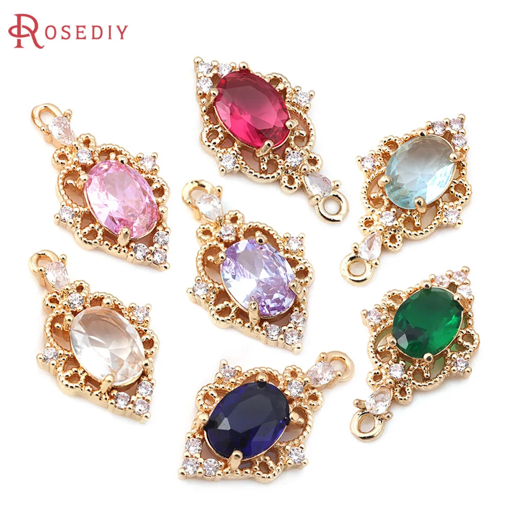 

18K Gold Color Brass and Zircon Rhombus Charms Pendants Jewelry Making Supplies Necklace Earrings Diy Accessories