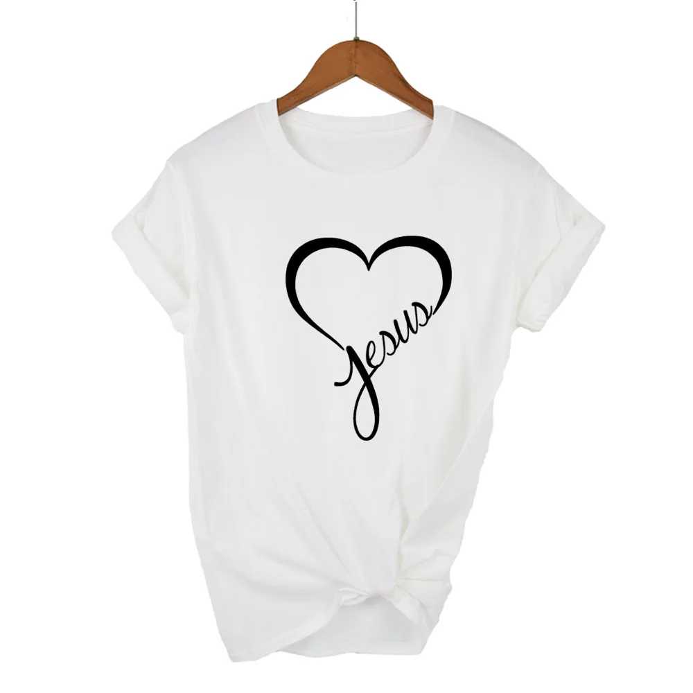 Jesus Heart Print Women T-shirt Christian Tops Harajuku Faith Love Hope Graphic Tees Female T Shirts Casual Tees Camisetas Mujer