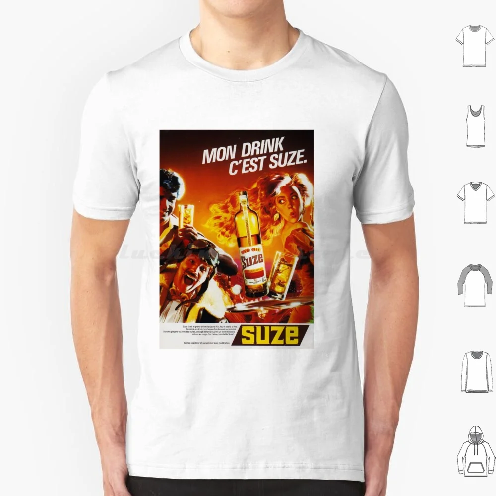 Werbeposter Suze-Vintage T-Shirt Große Größe 100 % Baumwolle Pub Vintage Retro Publicity Pastis Mint Lozenge Marseille South