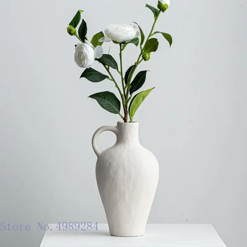Ceramic Vase Matte Handmade Ceramic Crafts Flower Arrangement Hydroponics Accessories Vintage White Flower Vase Home Decor