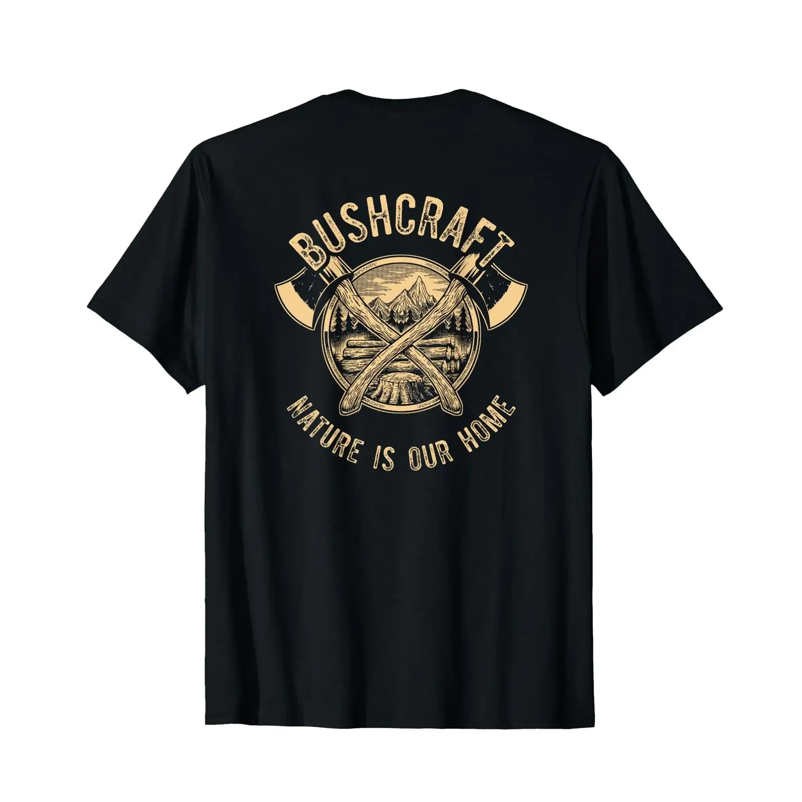 Camiseta Bushcraft com texto em alemão:quot Die Natur ist unser Zuhause The Nature is Our, preta, vintage, com estampa lavada, ligeiramente desgastada.