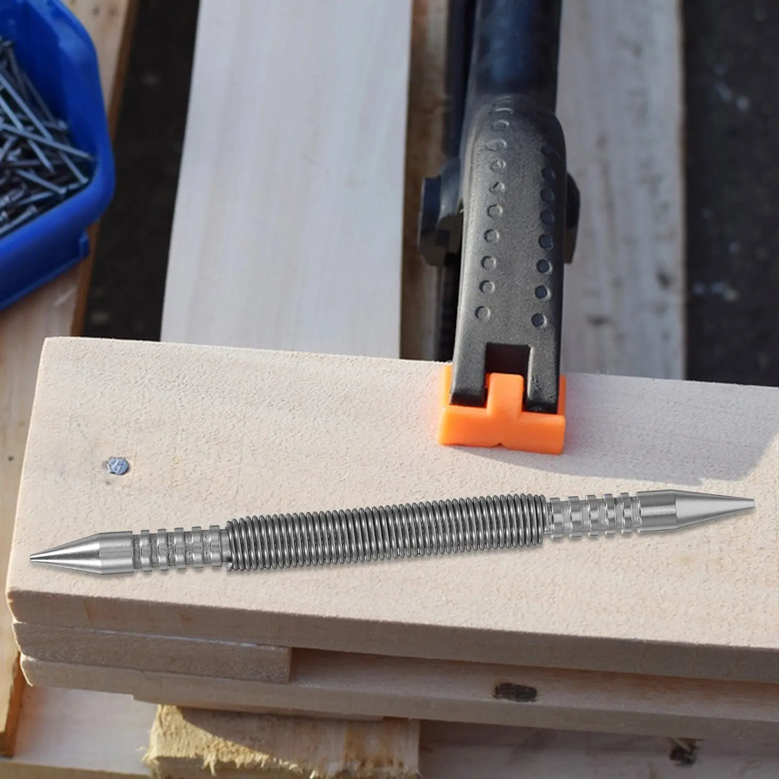 Compact Spring Loaded Nail Set Tool Dual Head Steel Nail Punch Anti Corrosion Oxidation Resistant for Tight Space Carpentry