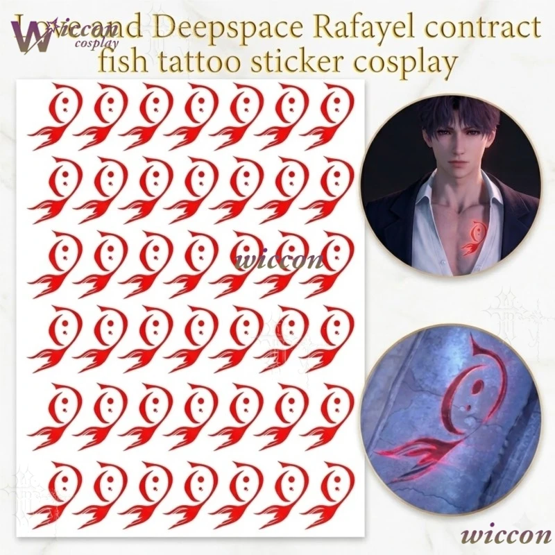 YesOk Game Love and Deepspace Character Rafayel Oath Fish Cos Mark Temporary Tattoo Sticker Set Waterproof Body Cos Party