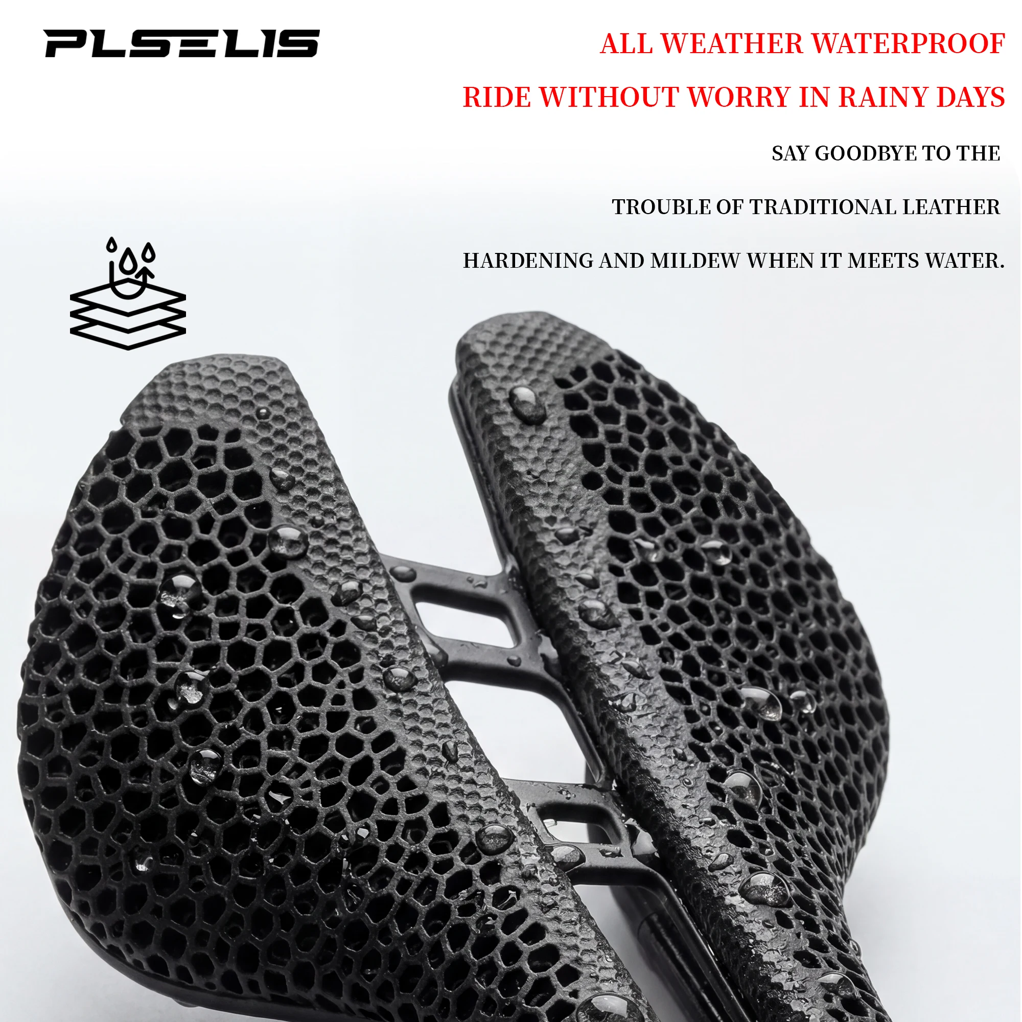 Plselis، سرج طباعة ثلاثي الأبعاد، ألياف كربون خفيفة للغاية، وزن 170 جرام، مصمم هندسيًا، مجوف وجيد التهوية.