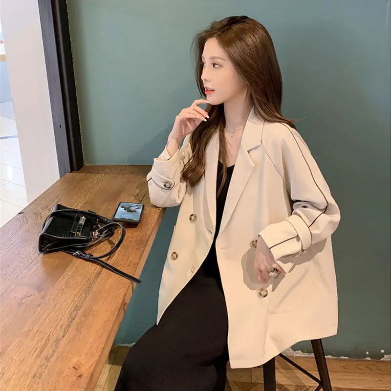 Blazers Women Clothing Temper Elegant Office Ladies Big Pockets Double Breasted Designer Minimalist Kpop Fashion Pallened Casual